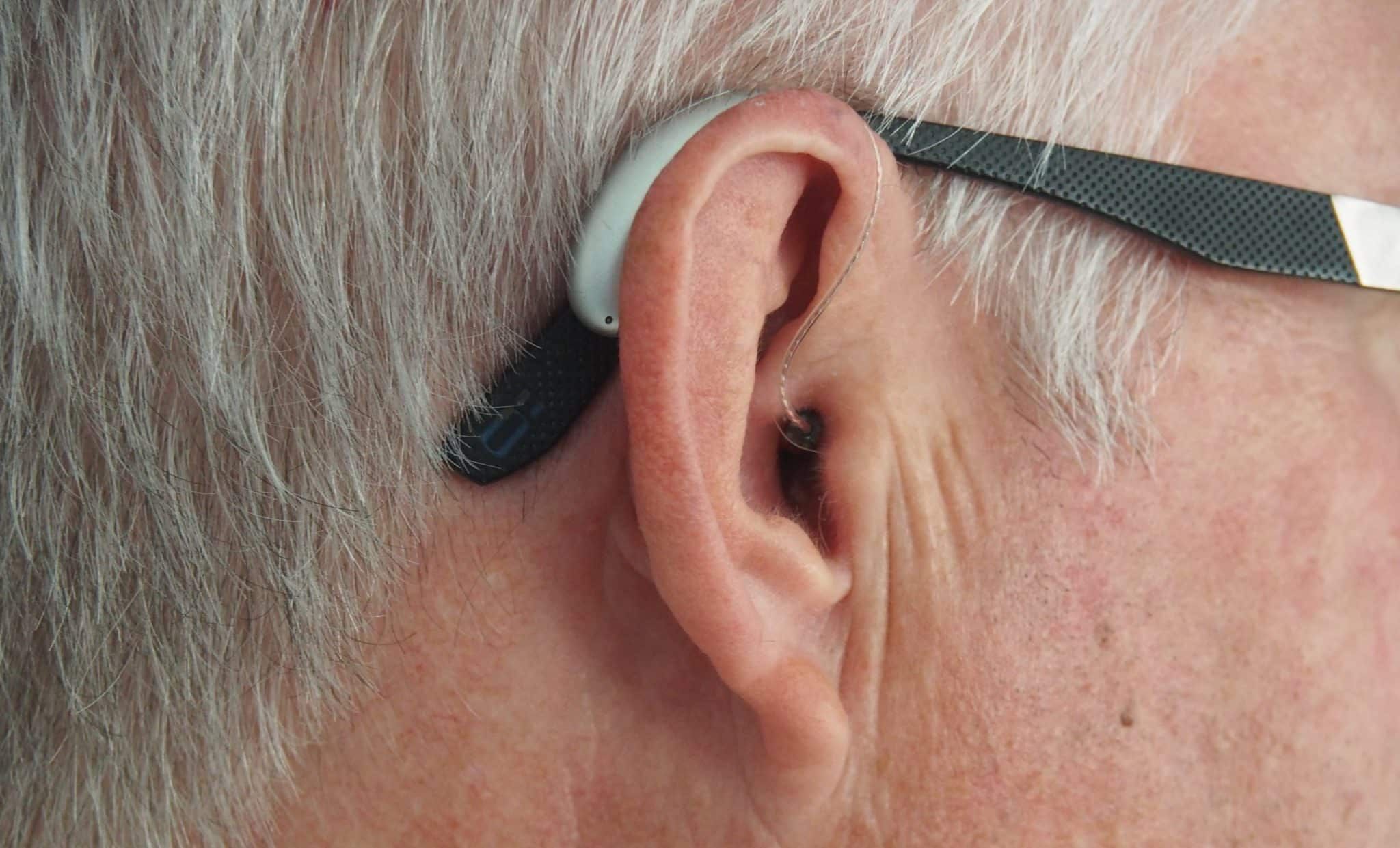Closeup of an Elderly Man's Hearing Aid